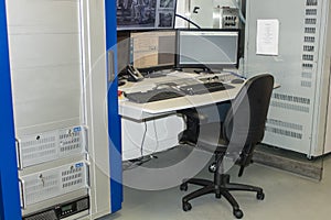 Computerised electronic control workstation inside a factory of prcoduction line control