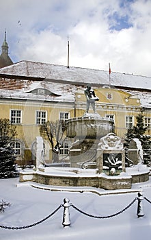 Darlowo Poland, the fisherman monument in winter