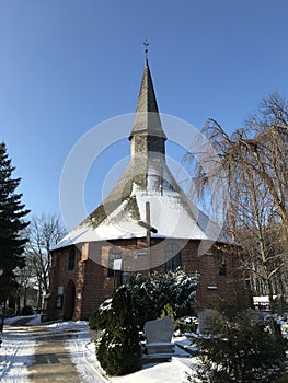 Darlowo Poland, Saint Gertrude church in winter