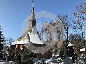 Darlowo Poland, Saint Gertrude church in winter