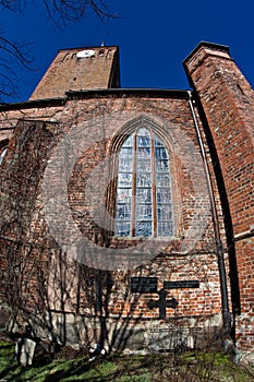 Darlowo, Poland - Saint Mary church wide angle fisheye view