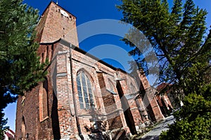 Darlowo, Poland - Saint Mary church wide angle fisheye view