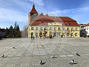 Darlowo, Poland, the town square in early spring 2019