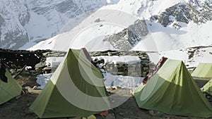 Darmasala tent camp on Larke Pass, 4500m altitude . Manaslu circuit trek.