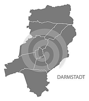 Darmstadt city map with boroughs grey illustration silhouette shape