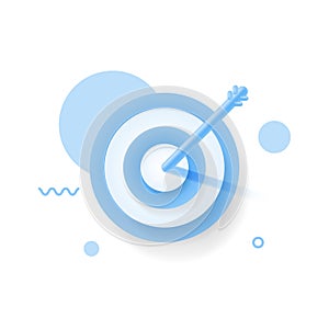 Dart arrow hit the center of target. Business finance target, goal of success, target achievement concept. 3d vector icon. Cartoon