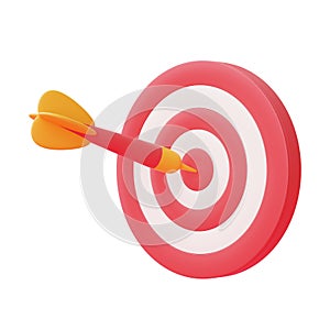 Dart arrow hit the center target of dartboard,3d rendering photo