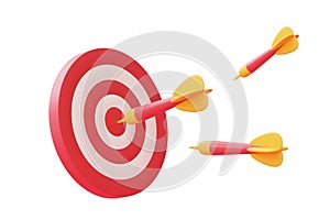 Dart arrow hit the center target of dartboard,3d rendering photo
