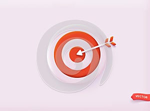 Dart arrow hit the center of target. Marketing time concept. Targeting the business. 3D Web Vector Illustrations