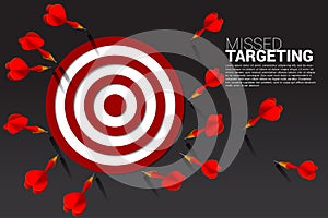 Dart arrow hit out of the dartboard . Business Concept of missing the marketing target and customer.