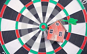 Dart arrow, house model on dartboard