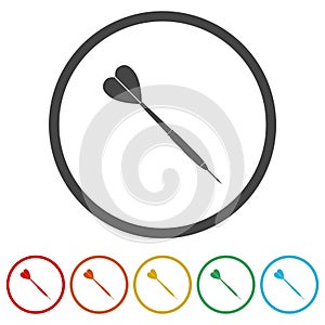 Dart arrow icon. Set icons in color circle buttons