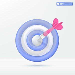 Dart arrow pink hit center icon symbols. Business finance target, goal, success concept. 3D vector isolated illustration design.