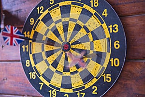 Dart board with dart arrow. focus on target business concept .