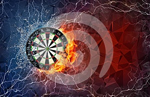 Dart board in fire and water