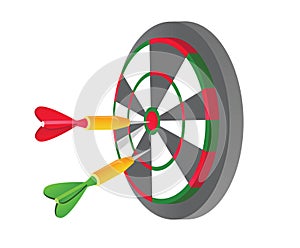 Dart in center of dartboard, vector illustration