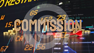 The dart and commission text for Business concept 3d rendering