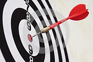Dart hit target close-up. well aimed hit. winning the competition. Success in business. achievement in life. Go to its goal.