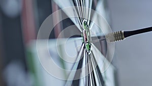 Dart hitting bull`s eye, bulls-eye three shots . Concept of successful business ideas hitting the exact center of the