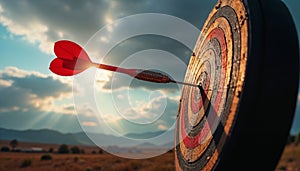 Dart Hitting Target at Sunset