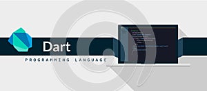 Dart programming language with script code on laptop screen, programming language code illustration