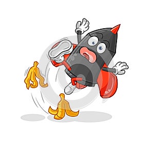 Dart slipped on banana. cartoon mascot vector