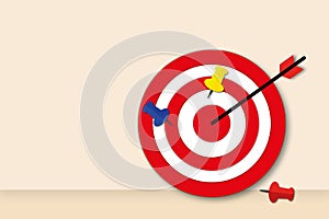 Dart target focus with pins on a goal and pastel background. Illustration for business goal