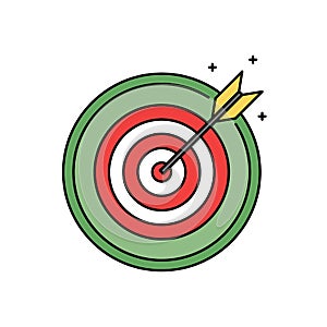 Dartboard with bullseye retro circle icon, success and goal achieving concept