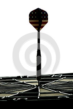 Dartboard with dart in the bullseye