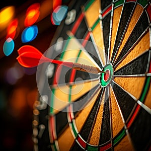 Dartboard triumph, skilled aim, victorious sports competition concept photography