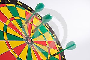 Dartboard on white background Darts miss the center Target