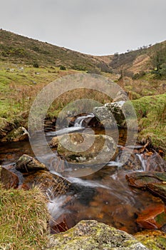 Dartmoor Stream flowing through a valley