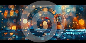 Darts arrow hit center target on blurred background