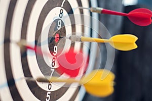 darts arrows in the target center.