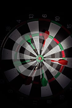 Darts arrows in the target center. Smart goal setting, dart hit