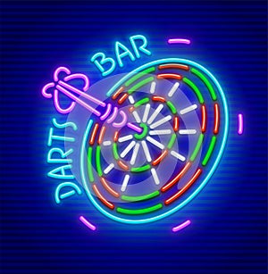 Darts bar neon sign icon photo