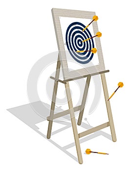 Darts board target with dart arrows on tablet for education and training in cartoon style. Employee training and professional