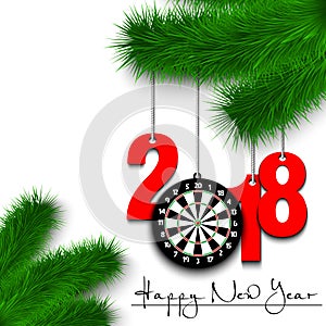 Darts boardl and 2018 on a Christmas tree branch