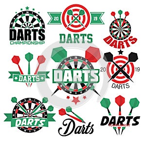 Darts game isolated icons sport aim or target