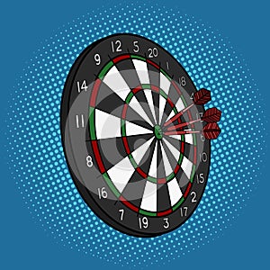 Darts hit target pop art style vector