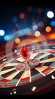 Darts hit target's bullseye: Red arrows signify achieving business targets and goals.