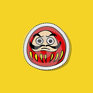 Daruma doodle icon. Japanese traditional doll, vector sticker illustration