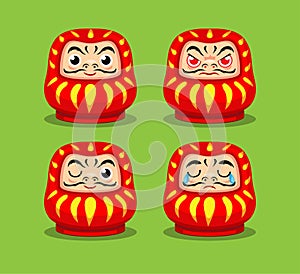 Daruma japanese traditional doll character expresion set cartoon illustration vector