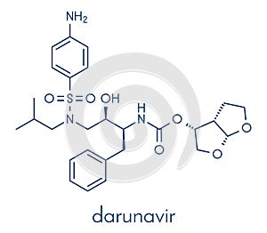 Darunavir HIV drug protease inhibitor class molecule. Skeletal formula.