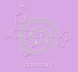 Darunavir HIV drug protease inhibitor class molecule. Skeletal formula.