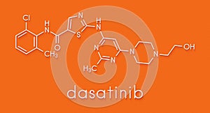 Dasatinib cancer drug molecule. Skeletal formula.