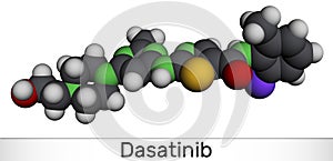 Dasatinib molecule. It is used to treat of myelogenous leukemia, CML, and acute lymphoblastic leukemia, ALL. Molecular model. 3D photo