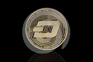 Dash cryptocurrency coin on black