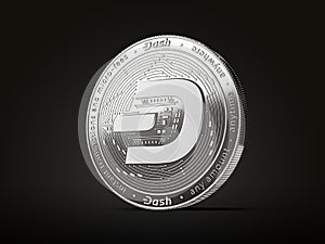 Dash cryptocurrency concept coin with new, 2019 updated logo. Isolated on black background. 3D rendering