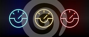 dash, gauge, speed neon icon set. Set of red, blue, yellow neon vector icon